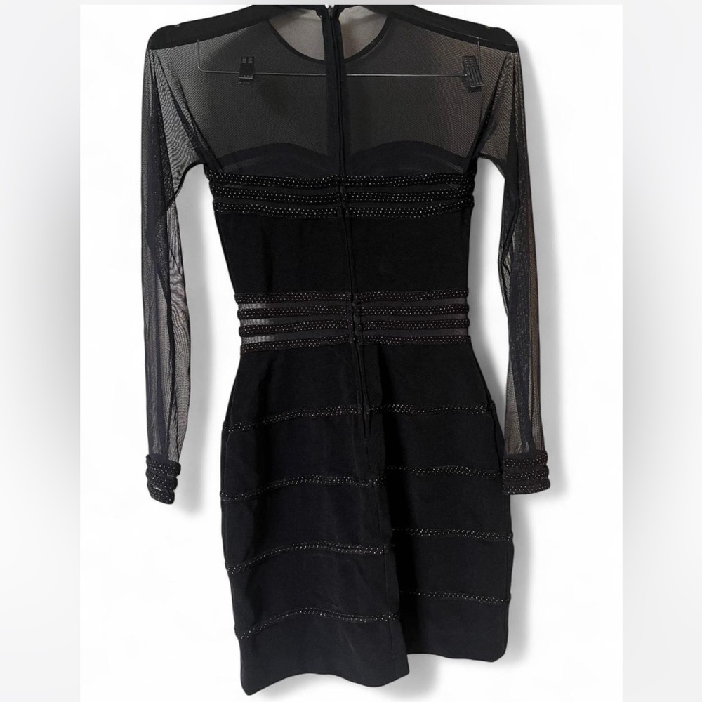 90s Tadashi x Caché  Elegant Black Mesh Long Sleeve Dress - Picture 2 of 6